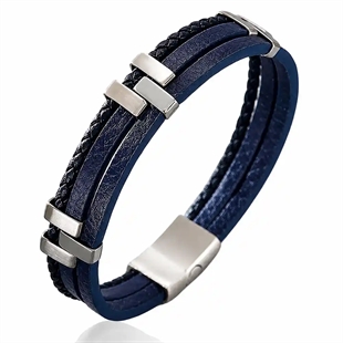 Milano Fusion Blue – Geflochtenes Lederarmband aus Edelstahl