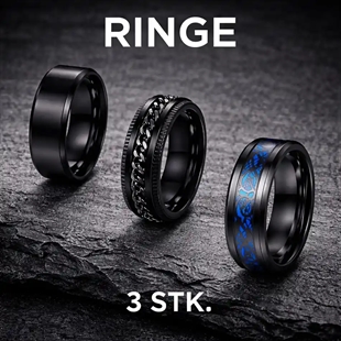 Schwarz beschichtete Ringe 3 Stück aus Edelstahl.