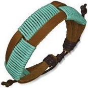 Lederarmband mit türkisfarbener Baumwolllitze