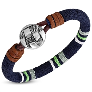 "Armband" Blau Baumwolle und Leder.