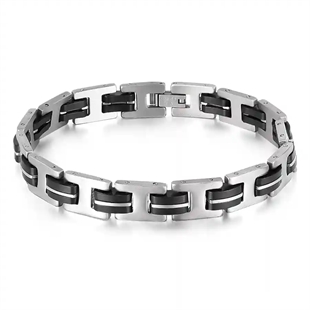 Silicon Herrenarmband aus Edelstahl und schwarzem Silikon – 20,5 cm
