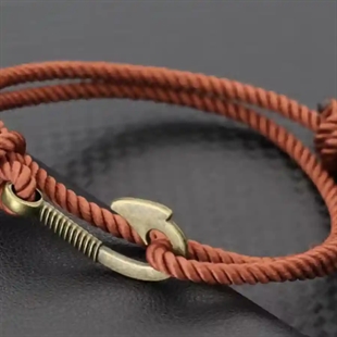 Rostbraunes Herrenarmband mit Anker-Verschluss in Antikgold, verstellbar 17–23 cm