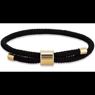 Schwarzes Herrenarmband aus Baumwolle mit vergoldetem Stahlverschluss, 18–20 cm