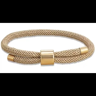 Sandfarbenes Herrenarmband aus Baumwolle mit vergoldetem Stahlverschluss, 18–20 cm