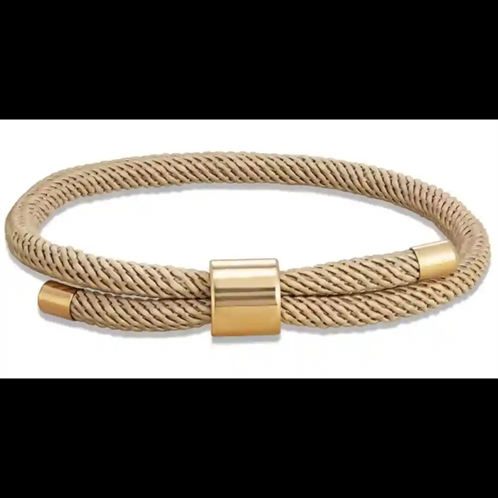 Sandfarbenes Herrenarmband aus Baumwolle mit vergoldetem Stahlverschluss, 18–20 cm