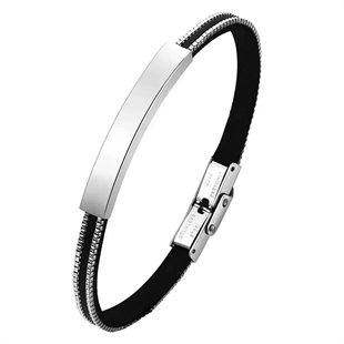 Stilvolles Herrenarmband aus schwarzem PU-Leder und Edelstahl