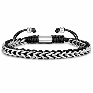 Sindre – schwarzes Armband aus Edelstahl und Baumwolle