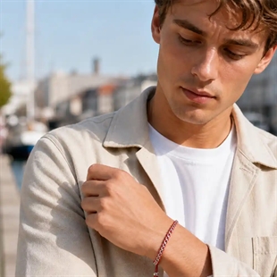 Sindre – rotes Armband aus Edelstahl und Baumwolle