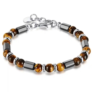 Muriz Perlenarmband mit Hämatit und Tigerauge