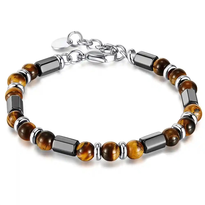 Muriz Perlenarmband mit Hämatit und Tigerauge