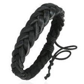 Schwarzes geflochtenes Lederarmband