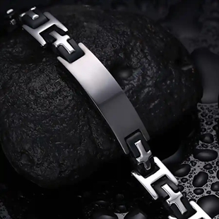 Silicon Herrenarmband aus Edelstahl und schwarzem Silikon – 20,5 cm