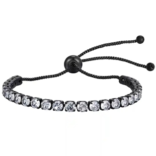 Herrenarmband in schwarzer Schnur mit klaren CZ Steinen – perfekt zusammen mit anderen Armbändern