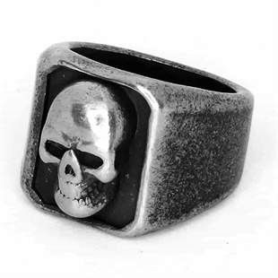 Herrenring mit Totenkopfgesicht aus Oxy-Stahl.