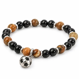 Fußballarmband mit Naturperlen und Stahlfußball