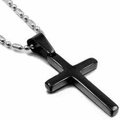 Schwarzes Stahlkreuz mit Kette - Schwarz