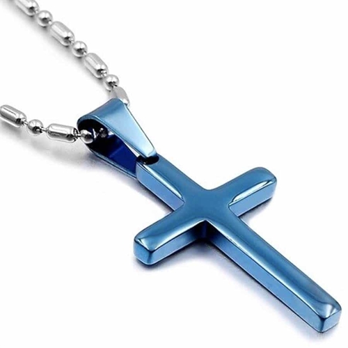 Blau beschichtetes Stahlkreuz mit Kette - Blue Steel