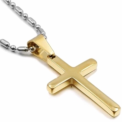 Vergoldetes Stahlkreuz mit Kette - Golden