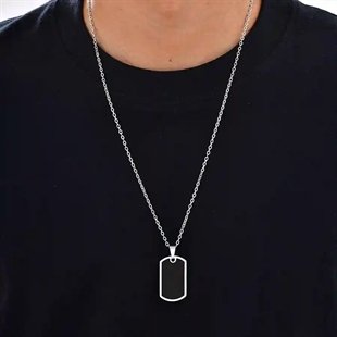 Dog Tag Halskette für Männer aus rostfreiem Stahl mit schwarzer Platte – 60 cm