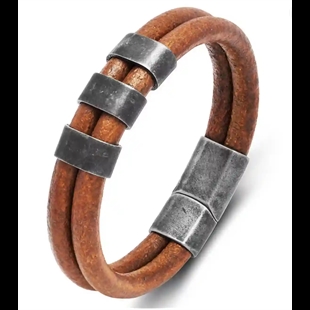 Braunes Herrenarmband aus Fiberleder mit Vintage-Stahl und Magnetverschluss – 6 mm Riemen