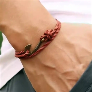 Rostbraunes Herrenarmband mit Anker-Verschluss in Antikgold, verstellbar 17–23 cm