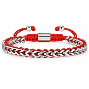 Sindre – rotes Armband aus Edelstahl und Baumwolle