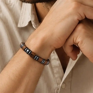 Holz & Hämatit Herrenarmband