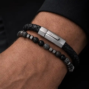 Rohes Leder und Stein in perfekter Kombination Armband Set