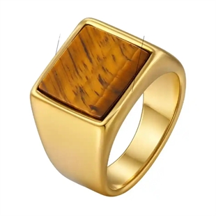 Tigerauge Herrenring aus vergoldetem Edelstahl – quadratischer Siegelring