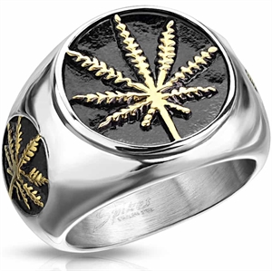 CB Herrenring mit Cannabis-Design