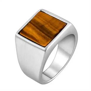 Tigerauge Herrenring aus mattem Edelstahl – quadratischer Siegelring