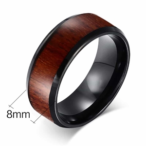 Schwarzer Tungsten Ring mit Holzintarsie