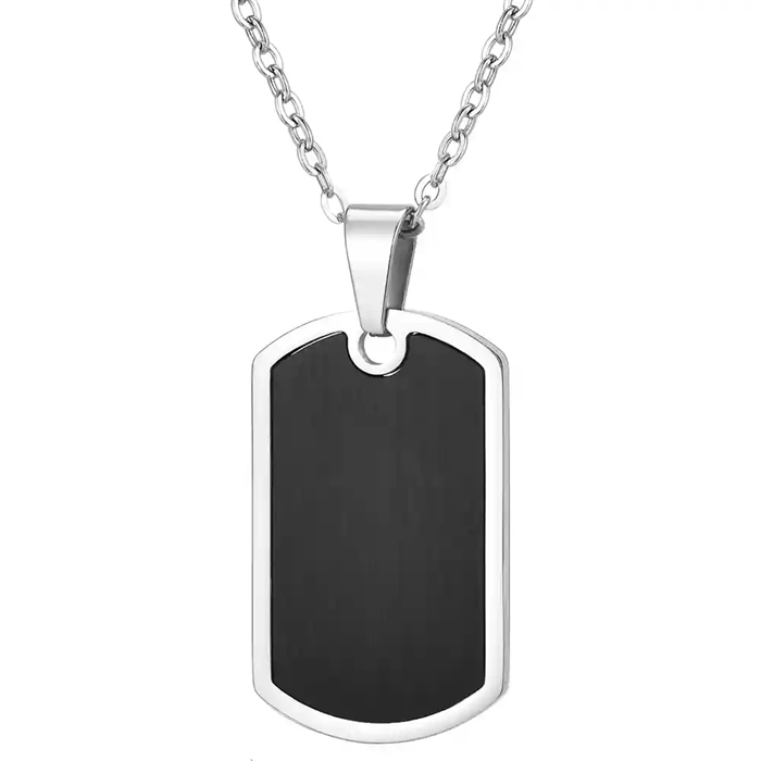 Dog Tag Halskette für Männer aus rostfreiem Stahl mit schwarzer Platte – 60 cm