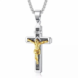INRI-Kreuz aus rostfreiem Stahl - vergoldet jesus