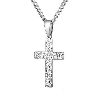 Herren-Halskette aus Edelstahl mit hammered Kreuzanhänger – Hammered Steel Cross.