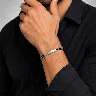 Stilvolles Herrenarmband aus schwarzem PU-Leder und Edelstahl