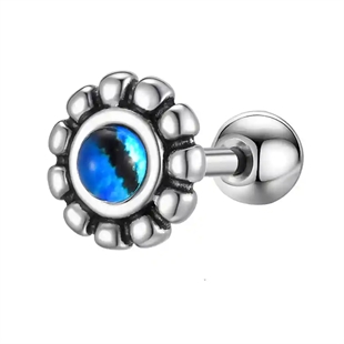 Ohrstecker für Herren aus Edelstahl mit blauem Mittelstein – Blue Nova Stud (einzeln verkauft).