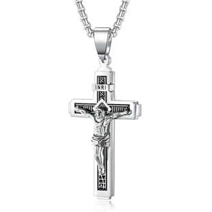 INRI-Kreuz aus rostfreiem Stahl - Halskette