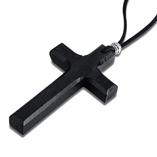 Holzkreuz mit Lederkordel Schwarz