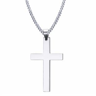 Gen-Halskette mit Kreuz aus hellem Stahl 5x3 cm