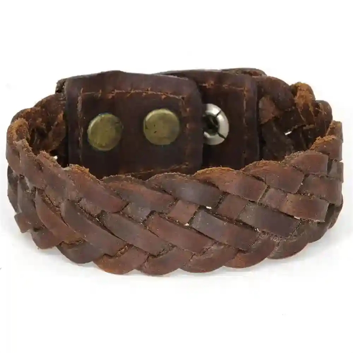 Geflochtenes Lederarmband für Herren aus braunem echtem Leder – Rustic Braid