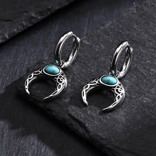 Herrenohrstecker aus Edelstahl mit Crescent-Mond und türkisem Stein