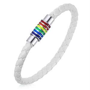 Weißes Pride-Armband in Regenbogenfarben