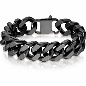 XL Mattes, schwarz beschichtetes, quadratisches Armband aus Edelstahl / 1,6 cm