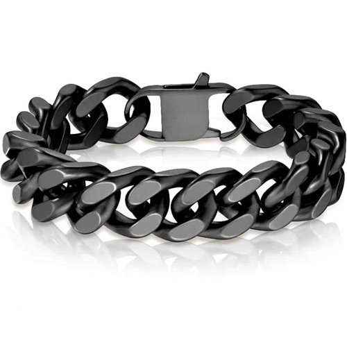 Mattschwarz beschichtetes, quadratisches Armband aus Edelstahl / 1,2 cm