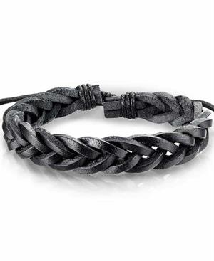 Schwarzes geflochtenes Lederarmband