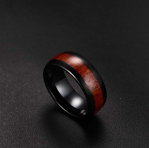 Schwarzer Tungsten Ring mit Holzintarsie
