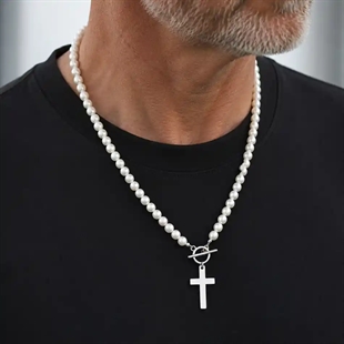 Pearl Cross Necklace – Perlenkette für Männer aus Edelstahl