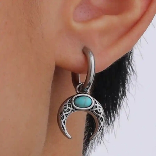 Herrenohrstecker aus Edelstahl mit Crescent-Mond und türkisem Stein