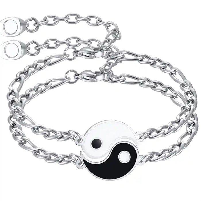Yin und Yang Partnerarmbänder aus Edelstahl.